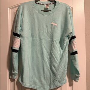 PINK Victorias Secret Blue Long Sleeve Sweatshirt XS RUNS VERY BIG! EUC